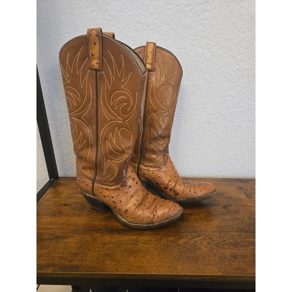 Women's Ostrich Leather Cowboy Boots Tan Western Style - Picture 10 of 10
